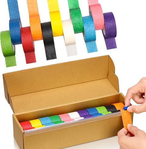 11 Pcs Colored 1 inch Wide Painter's Masking Tape 16 Yards Safe Tape Dispenser Bulk Colored Masking Tape Colored Tape Rolls Painting Accessories Rainbow Paper Tape for Art DIY Craft Box Label Teacher in Saudi Arabia