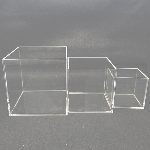 3 pc Acrylic Cube Display Box Risers 6",5",4" 5-Sided Square Riser Stands Stackable & Nesting Boxes for Collectibles Jewelry Toys or Pedestal Stand to Showcase Food Cakes Candy etc (Clear) in Saudi Arabia
