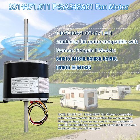 3314471.011 F48AE48A61 Fan Motor Compatible with Dometic Duo-Therm Penguin II 641815, 641816, 641835, 641915, 641916, 641935, Replace genteq F48AE48A61 Fan Motor, 1/4 HP, 115V, 1650RPM 3 Speed in Kuwait