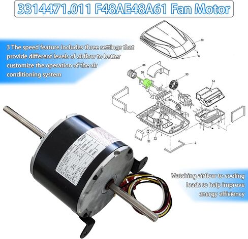 3314471.011 F48AE48A61 Fan Motor Compatible with Dometic Duo-Therm Penguin II 641815, 641816, 641835, 641915, 641916, 641935, Replace genteq F48AE48A61 Fan Motor, 1/4 HP, 115V, 1650RPM 3 Speed in Kuwait