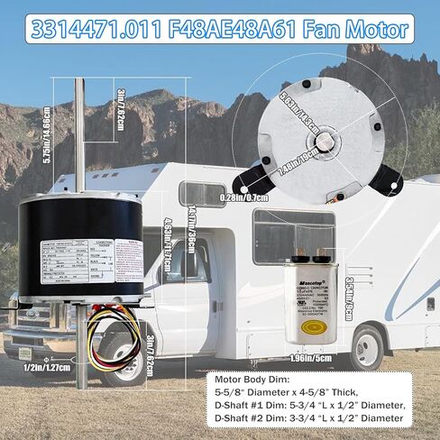3314471.011 F48AE48A61 Fan Motor Compatible with Dometic Duo-Therm Penguin II 641815, 641816, 641835, 641915, 641916, 641935, Replace genteq F48AE48A61 Fan Motor, 1/4 HP, 115V, 1650RPM 3 Speed in Kuwait
