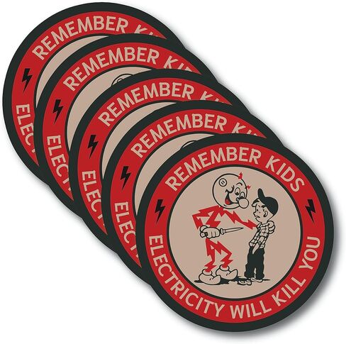 (5 عبوات) تذكر أن الكهرباء ستقتلك - 4 بوصات دائرية - ملصقات قبعات كهربائية صلبة - ملصقات ياقة زرقاء - ملصقات قبعة صلبة مضحكة لرجل الخط - ملصقات أمان تحذير لصندوق الأدوات - صنع في الولايات المتحدة الأمريكية in Kuwait
