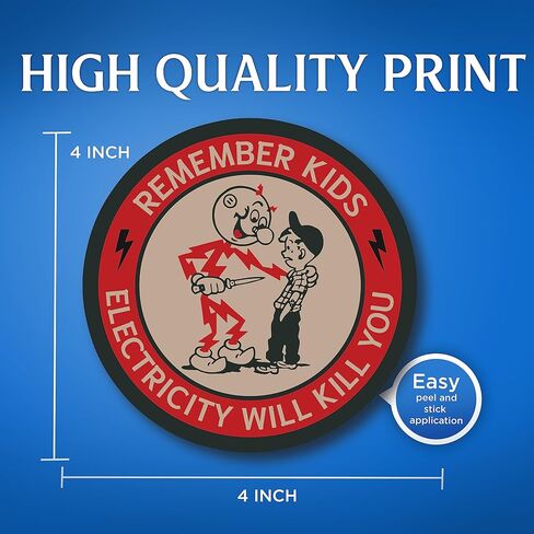 (5 عبوات) تذكر أن الكهرباء ستقتلك - 4 بوصات دائرية - ملصقات قبعات كهربائية صلبة - ملصقات ياقة زرقاء - ملصقات قبعة صلبة مضحكة لرجل الخط - ملصقات أمان تحذير لصندوق الأدوات - صنع في الولايات المتحدة الأمريكية in Kuwait