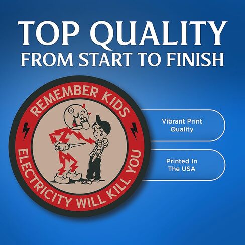 (5 عبوات) تذكر أن الكهرباء ستقتلك - 4 بوصات دائرية - ملصقات قبعات كهربائية صلبة - ملصقات ياقة زرقاء - ملصقات قبعة صلبة مضحكة لرجل الخط - ملصقات أمان تحذير لصندوق الأدوات - صنع في الولايات المتحدة الأمريكية in Kuwait