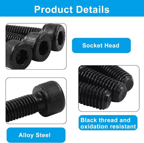 M3 x 8mm Hex Socket Head Cap Screws Bolts 12.9 Grade Alloy Steel Hex Socket Cap Machine Screws with Black Oxide Finish, Set of 100 in Saudi Arabia