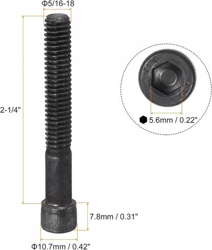 Uxcell 5/16-18x2-1/4 "مقبس سداسي غطاء رأس مسامير الربط 12.9 درجة سبائك الصلب 10 قطعة in Saudi Arabia