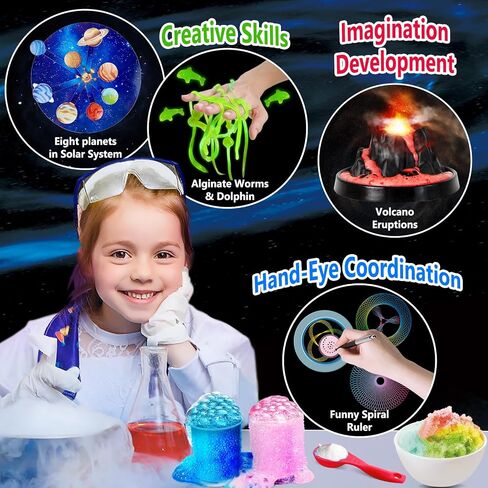 UNGLINGA 100+ Science Lab Experiments Kit for Kids Age 4-6-8-12-14, STEM Activities Educational Toys Gifts for Boys Girls, Chemistry Set, Magic Play Sand, Gemstone Dig, Volcano, Glowing Worms in Kuwait