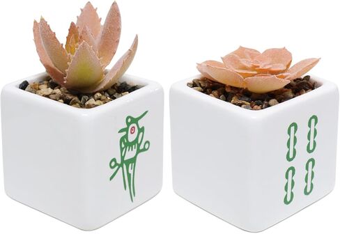 Zerzsy Set of 2 Mahjong Fake Flower Pots, Mahjong Succulent Gifts for Women, Small Plant Office Decor Home Decor Desk Decor in Kuwait