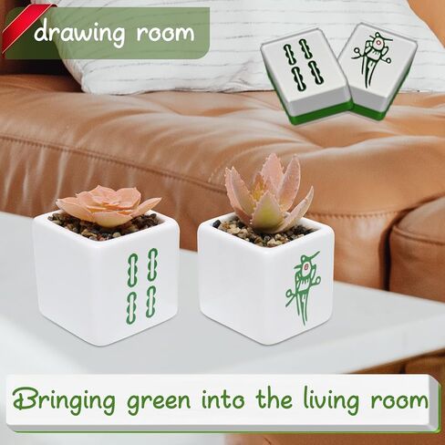 Zerzsy Set of 2 Mahjong Fake Flower Pots, Mahjong Succulent Gifts for Women, Small Plant Office Decor Home Decor Desk Decor in Kuwait