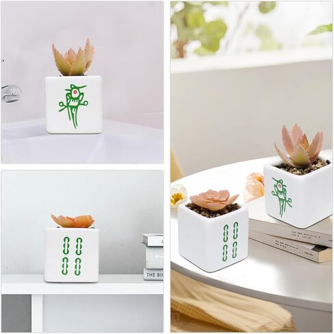 Zerzsy Set of 2 Mahjong Fake Flower Pots, Mahjong Succulent Gifts for Women, Small Plant Office Decor Home Decor Desk Decor in Kuwait