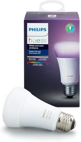 Philips Hue Single Premium A19 Smart Bulb, 16 million colors, for most lamps & overhead lights (Hue Hub Required, Works with Alexa), Old Version, White (464487) in Saudi Arabia