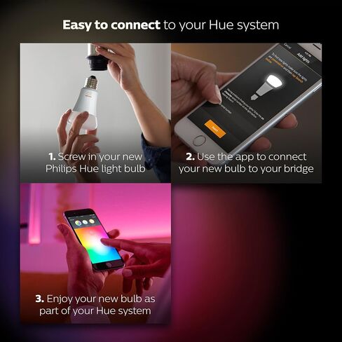 Philips Hue Single Premium A19 Smart Bulb, 16 million colors, for most lamps & overhead lights (Hue Hub Required, Works with Alexa), Old Version, White (464487) in Saudi Arabia