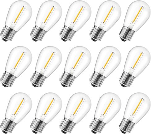 مصابيح الإضاءة البديلة من Brightown Shatterproof LED S14، E26 E27 مصابيح إديسون بقاعدة لولبية متوسطة تعادل 11 واط، مناسبة للأضواء التجارية في الفناء الخارجي والحديقة العتيقة، 15 حزمة، أبيض دافئ in Kuwait