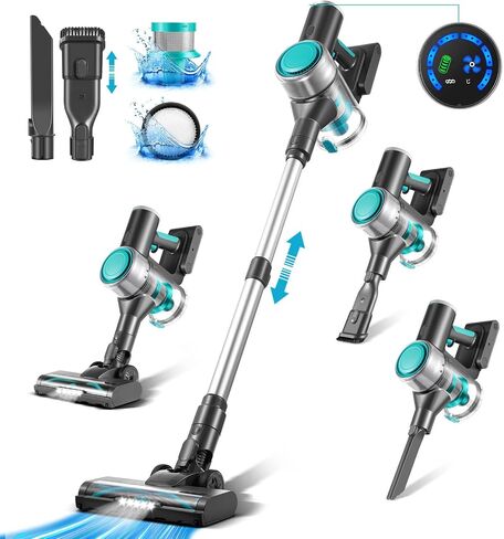 LED Cordless Vacuum Cleaner Powerful Suction Stick Vacuum Cordless Cleaner for Home Vacuum Cleaners Lightweight Battery Rechargeable Handhled Vacuum, Gray, XQC-TRLED-3M in Saudi Arabia