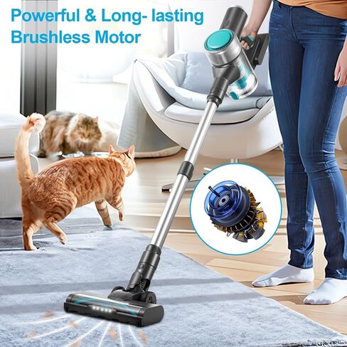 LED Cordless Vacuum Cleaner Powerful Suction Stick Vacuum Cordless Cleaner for Home Vacuum Cleaners Lightweight Battery Rechargeable Handhled Vacuum, Gray, XQC-TRLED-3M in Saudi Arabia