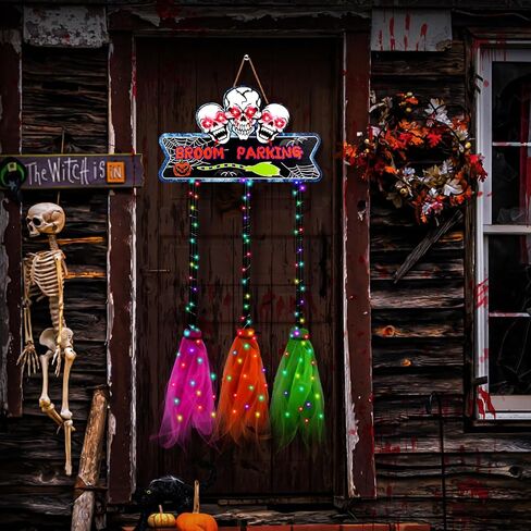 Halloween Decorations, Glow Halloween Decor, Broom Parking Sign with 3 Witches Brooms, Halloween Cute Hocus Pocus Decor, Halloween Signs for Garden Front Porch Wall Home Office Outdoor Indoor in Saudi Arabia