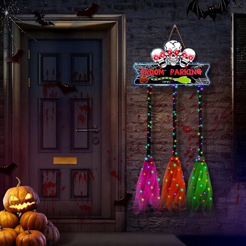 Halloween Decorations, Glow Halloween Decor, Broom Parking Sign with 3 Witches Brooms, Halloween Cute Hocus Pocus Decor, Halloween Signs for Garden Front Porch Wall Home Office Outdoor Indoor in Saudi Arabia
