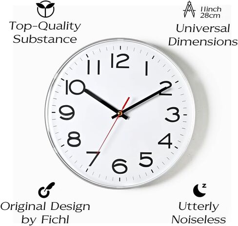 Mono 11'' Inch Silent Wall Clock, Contemporary Frameless Design, Non-Ticking Quartz Movement, Crisp White Dial with Bold Numerals, Ideal for Home and Office Elegance, Easy Wall Mounting in Saudi Arabia