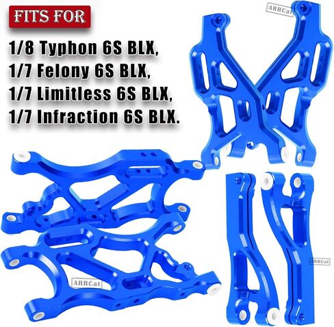 نظام التعليق الأمامي والخلفي جزء ترقيات للأذرع لـ 1/8 Arrma Typhon 6S، 1/7 Arrma Felony 6S BLX Limitless 6S BLX Infraction 6S BLX، ARRCat 6 قطع من الألومنيوم مجموعة ذراع التأرجح السفلية العلوية مع كرات محورية، أسود in Saudi Arabia
