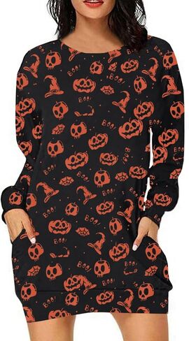 Womens Halloween Crewneck Sweatshirts Pumpkin Long Sleeve Pullover Tops Vintage Oversized Shirt Blouse Clothes in Saudi Arabia