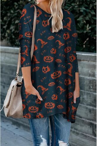 Womens Halloween Crewneck Sweatshirts Pumpkin Long Sleeve Pullover Tops Vintage Oversized Shirt Blouse Clothes in Saudi Arabia