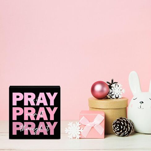 Pink Pray on It Sign, Pink Dorm Decor, Pink Christian Gifts for Women, Pink Bible Room Home Office Decor, Room Decor for Teen Girls, Pink Christmas Decor, 5 x 5 Inches in Saudi Arabia