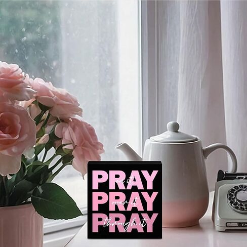 Pink Pray on It Sign, Pink Dorm Decor, Pink Christian Gifts for Women, Pink Bible Room Home Office Decor, Room Decor for Teen Girls, Pink Christmas Decor, 5 x 5 Inches in Saudi Arabia