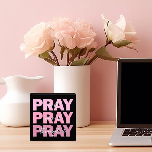 Pink Pray on It Sign, Pink Dorm Decor, Pink Christian Gifts for Women, Pink Bible Room Home Office Decor, Room Decor for Teen Girls, Pink Christmas Decor, 5 x 5 Inches in Saudi Arabia