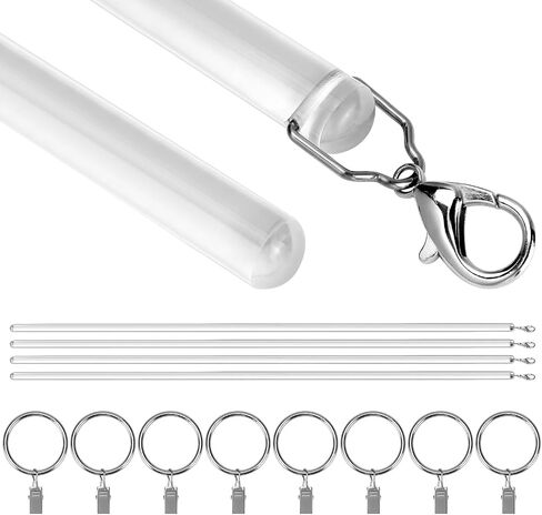 QWORK 40 Inch Clear Acrylic Curtain Pull Wand (4 Pack) with Strong Lobster Hook and Extra Ring Attachments – Ideal for Thick & Heavy Grommet Curtains in Saudi Arabia