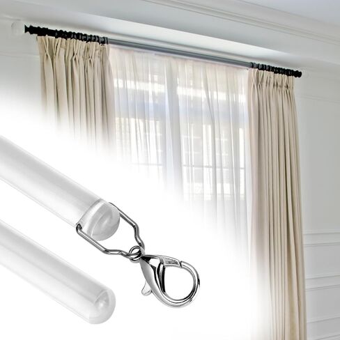 QWORK 40 Inch Clear Acrylic Curtain Pull Wand (4 Pack) with Strong Lobster Hook and Extra Ring Attachments – Ideal for Thick & Heavy Grommet Curtains in Saudi Arabia