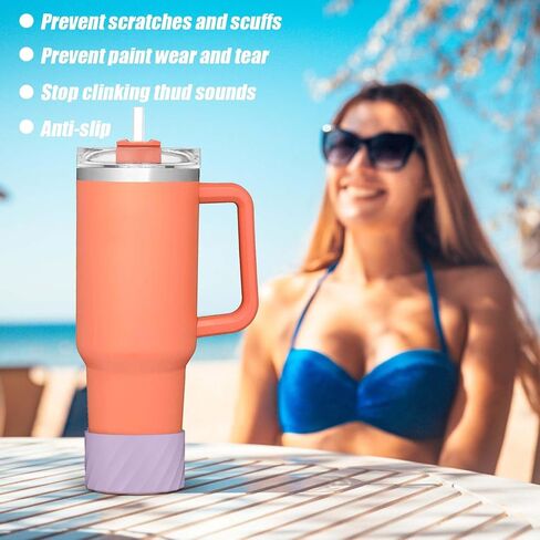 AIERSA 3Pcs Silicone Boot Sleeve for Stanley Quencher 40oz 30oz Tumbler with Handle,for IceFlow 20oz 30oz,Protective Water Bottle Bottom Bumper Cover for Stanley Cup Accessories,Cream,Rose Pink,Purple in Saudi Arabia