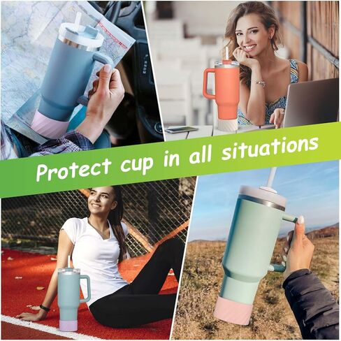 AIERSA 3Pcs Silicone Boot Sleeve for Stanley Quencher 40oz 30oz Tumbler with Handle,for IceFlow 20oz 30oz,Protective Water Bottle Bottom Bumper Cover for Stanley Cup Accessories,Cream,Rose Pink,Purple in Saudi Arabia