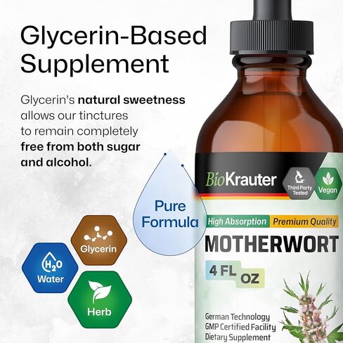 صبغة Motherwort - مستخلص عشبي Motherwort - مكمل سائل لصحة المرأة - يعزز الهدوء - خالي من الكحول والسكر - قطرات نباتية 4 أونصة سائلة. in Kuwait