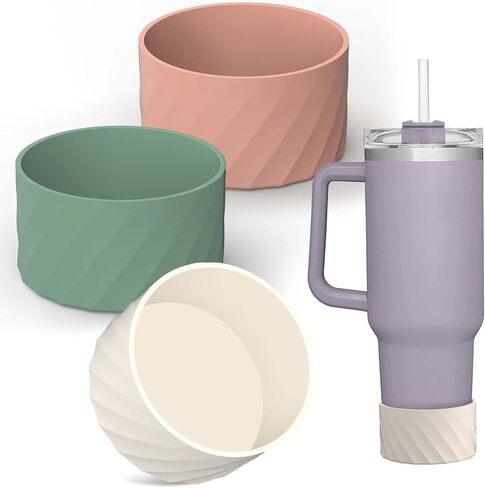 AIERSA 3Pcs Silicone Boot Sleeve for Stanley Quencher 40oz 30oz Tumbler with Handle,for IceFlow 20oz 30oz,Protective Water Bottle Bottom Bumper Cover for Stanley Cup Accessories,Cream,Rose Pink,Purple in Saudi Arabia