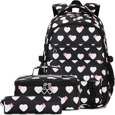 MITOWERMI Kids Girls Backpack and Lunch Box, Cute Flowers School Backpack for Girls, Elementary Middle School Bags Bookbag with Lunch Bag, Black in Saudi Arabia