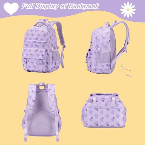 MITOWERMI Kids Girls Backpack and Lunch Box, Cute Flowers School Backpack for Girls, Elementary Middle School Bags Bookbag with Lunch Bag, Black in Saudi Arabia