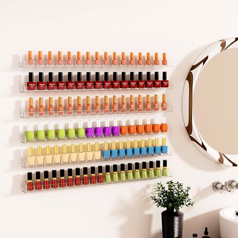 30 Inch Clear Nail Polish Wall Rack with Removable End Caps Set of 6, Acrylic Nail Polish Organizer Wall Mounted,Nail Polish Sorage Shelves for 192 Bottles (30 Inch) in Saudi Arabia