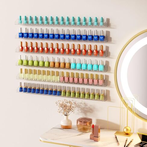30 Inch Clear Nail Polish Wall Rack with Removable End Caps Set of 6, Acrylic Nail Polish Organizer Wall Mounted,Nail Polish Sorage Shelves for 192 Bottles (30 Inch) in Saudi Arabia