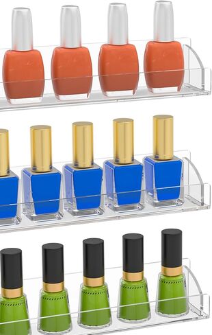 30 Inch Clear Nail Polish Wall Rack with Removable End Caps Set of 6, Acrylic Nail Polish Organizer Wall Mounted,Nail Polish Sorage Shelves for 192 Bottles (30 Inch) in Saudi Arabia