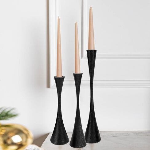 Antique Brass Iron Taper Candle Holders - Set of 3 Decorative Candle Stands for Weddings, Dinners & Parties - Elegant Candlestick Holders with Vintage Finish in Saudi Arabia
