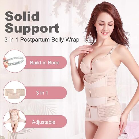 3 In 1 Postpartum Belly Band Wrap - Abdominal Binder Post Surgery C Section Compression Girdle Belt - After Birth Recovery Support - Postnatal Pelvis Waist Trainer Slimming Shapewear Body Shaper in Saudi Arabia