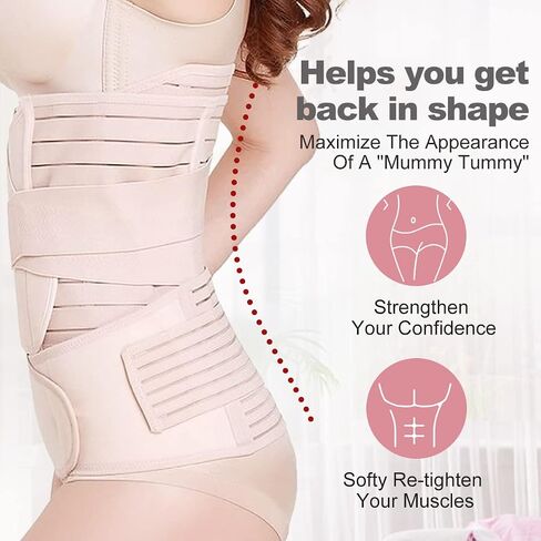 3 In 1 Postpartum Belly Band Wrap - Abdominal Binder Post Surgery C Section Compression Girdle Belt - After Birth Recovery Support - Postnatal Pelvis Waist Trainer Slimming Shapewear Body Shaper in Saudi Arabia