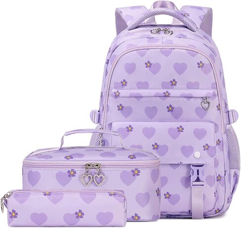 MITOWERMI Kids Girls Backpack and Lunch Box, Cute Flowers School Backpack for Girls, Elementary Middle School Bags Bookbag with Lunch Bag, Black in Saudi Arabia