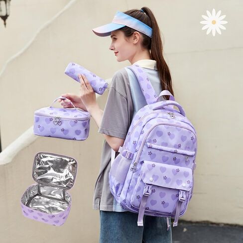MITOWERMI Kids Girls Backpack and Lunch Box, Cute Flowers School Backpack for Girls, Elementary Middle School Bags Bookbag with Lunch Bag, Black in Saudi Arabia