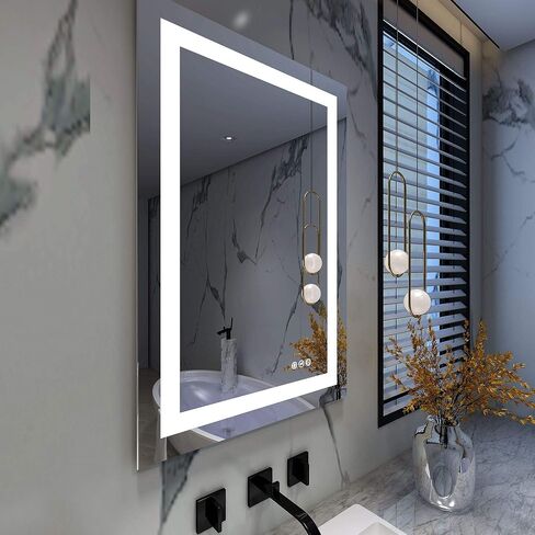 مفتاح لمس عاكس للضوء مقاس 24 × 36 بوصة مثبت على الحائط بإضاءة LED مرآة حمام CRI>90 3000K 4000K 6500K درجة حرارة لون قابلة للتعديل مضادة للضباب (ميلانو 24 بوصة WX36 H) in Saudi Arabia