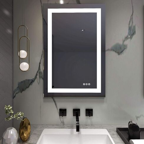 مفتاح لمس عاكس للضوء مقاس 24 × 36 بوصة مثبت على الحائط بإضاءة LED مرآة حمام CRI>90 3000K 4000K 6500K درجة حرارة لون قابلة للتعديل مضادة للضباب (ميلانو 24 بوصة WX36 H) in Saudi Arabia