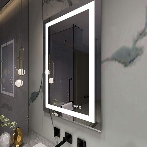 مفتاح لمس عاكس للضوء مقاس 24 × 36 بوصة مثبت على الحائط بإضاءة LED مرآة حمام CRI>90 3000K 4000K 6500K درجة حرارة لون قابلة للتعديل مضادة للضباب (ميلانو 24 بوصة WX36 H) in Saudi Arabia