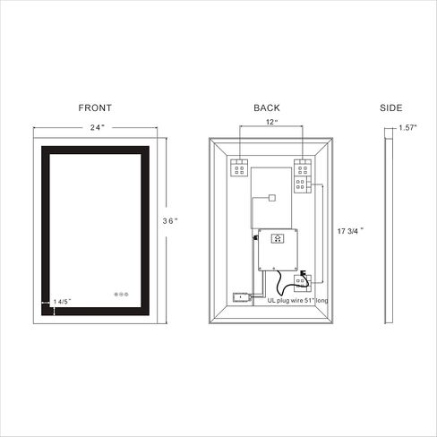 مفتاح لمس عاكس للضوء مقاس 24 × 36 بوصة مثبت على الحائط بإضاءة LED مرآة حمام CRI>90 3000K 4000K 6500K درجة حرارة لون قابلة للتعديل مضادة للضباب (ميلانو 24 بوصة WX36 H) in Saudi Arabia