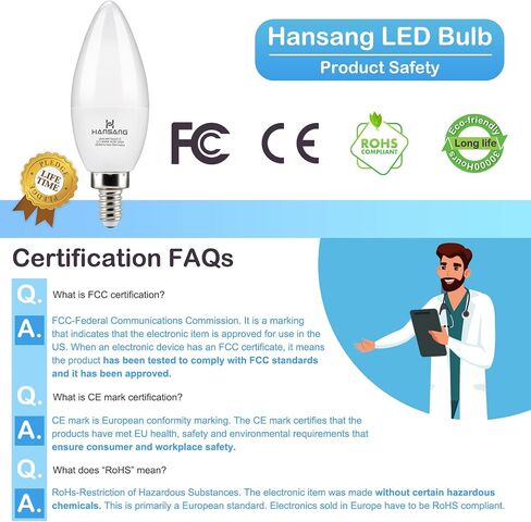 hansang E12 Candelabra LED Light Bulbs 6000K Cool Daylight White, Small Base Type B Light Bulb for Chandelier, 6W 60Watt Equivalent, B11 Ceiling Fan Light Bulbs, 600 Lumen, Non-dimmable, 6 Pack in Saudi Arabia