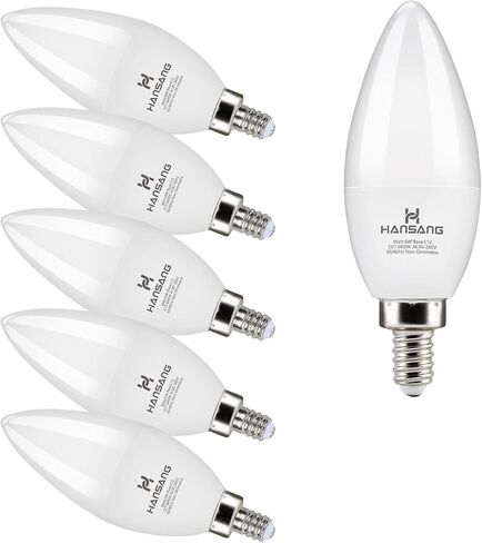 hansang E12 Candelabra LED Light Bulbs 6000K Cool Daylight White, Small Base Type B Light Bulb for Chandelier, 6W 60Watt Equivalent, B11 Ceiling Fan Light Bulbs, 600 Lumen, Non-dimmable, 6 Pack in Saudi Arabia